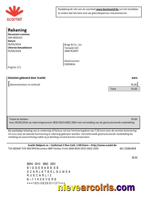 Belgium Scarlet business utility bill